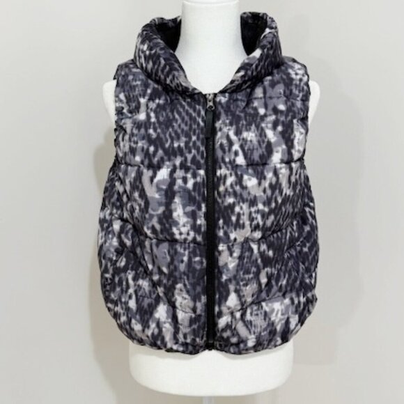 Calvin Klein Performance Puffer Vest Black Gray Animal Print Hooded Women's M - Picture 4 of 6